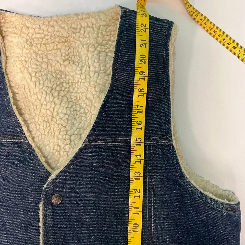 Vintage 1950s Sherpa-Lined Denim Vest Snap Front Western Trucker Size Large
